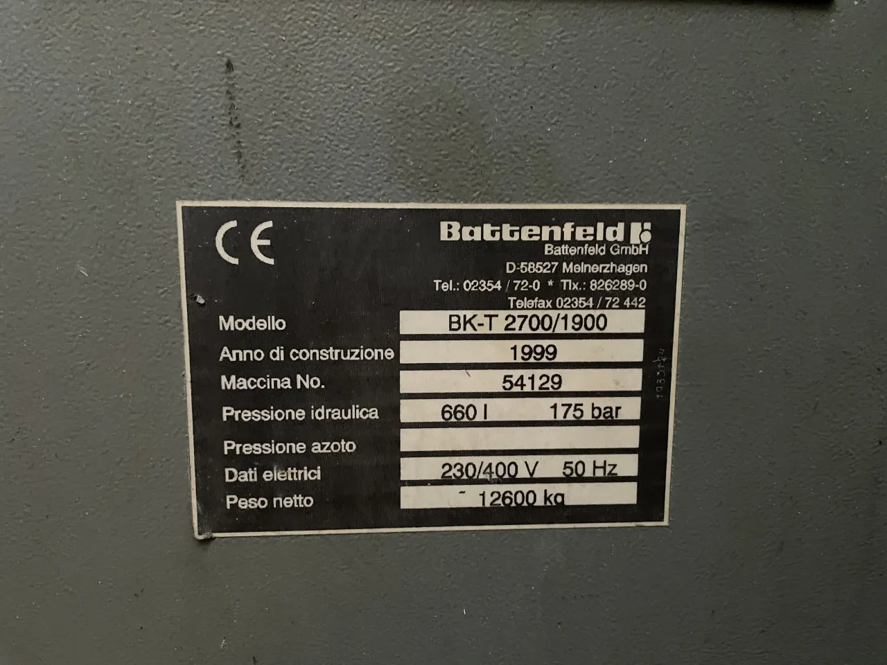Pressa oleodinamica per stampaggio plastica Battenfeld BK – T 2700/1900