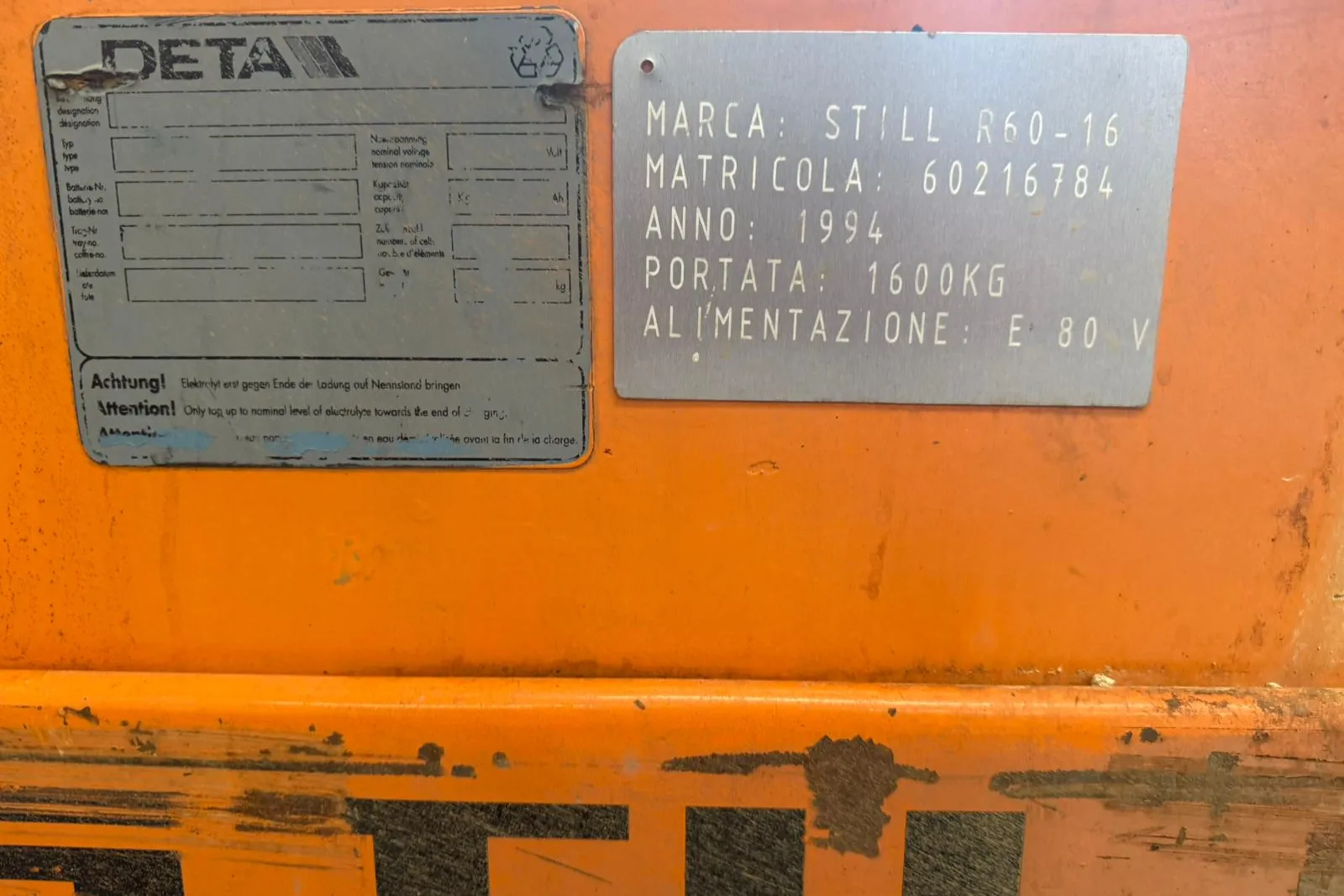 Muletto Still (ID 016), transpallet manuale (ID 031) e paranco manuale (ID 032)