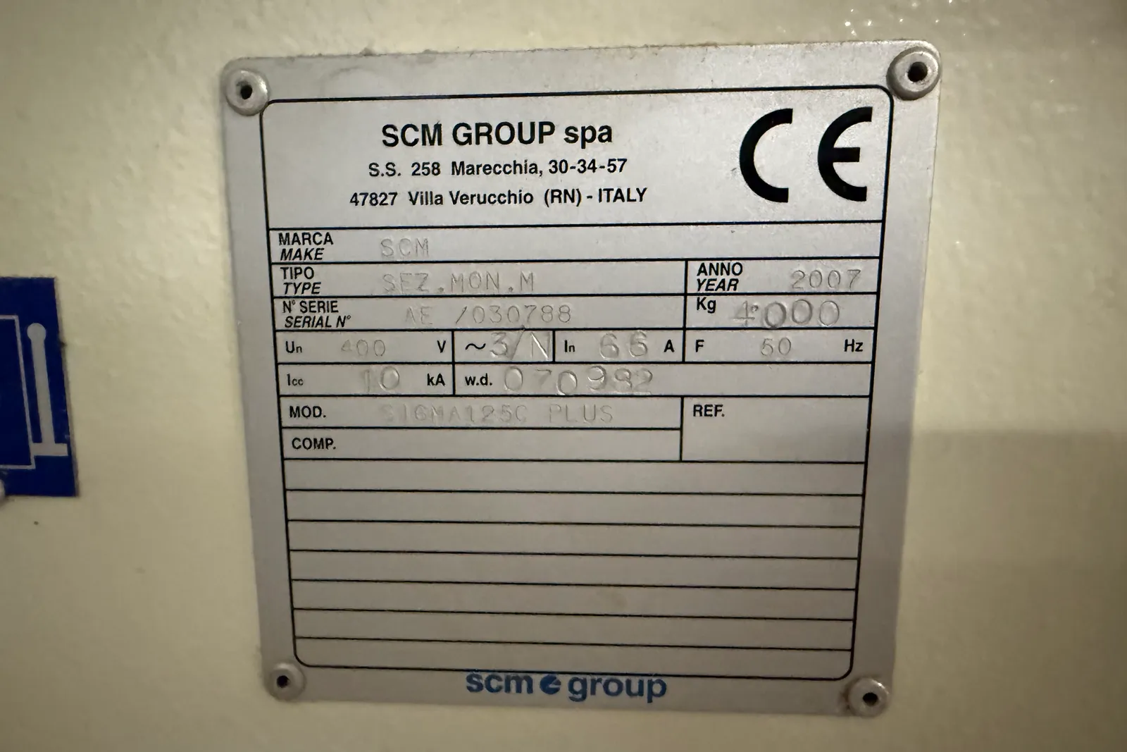 Sezionatrice SCM mod. SIGMA 125 C PLUS anno 2007 (ID 26)