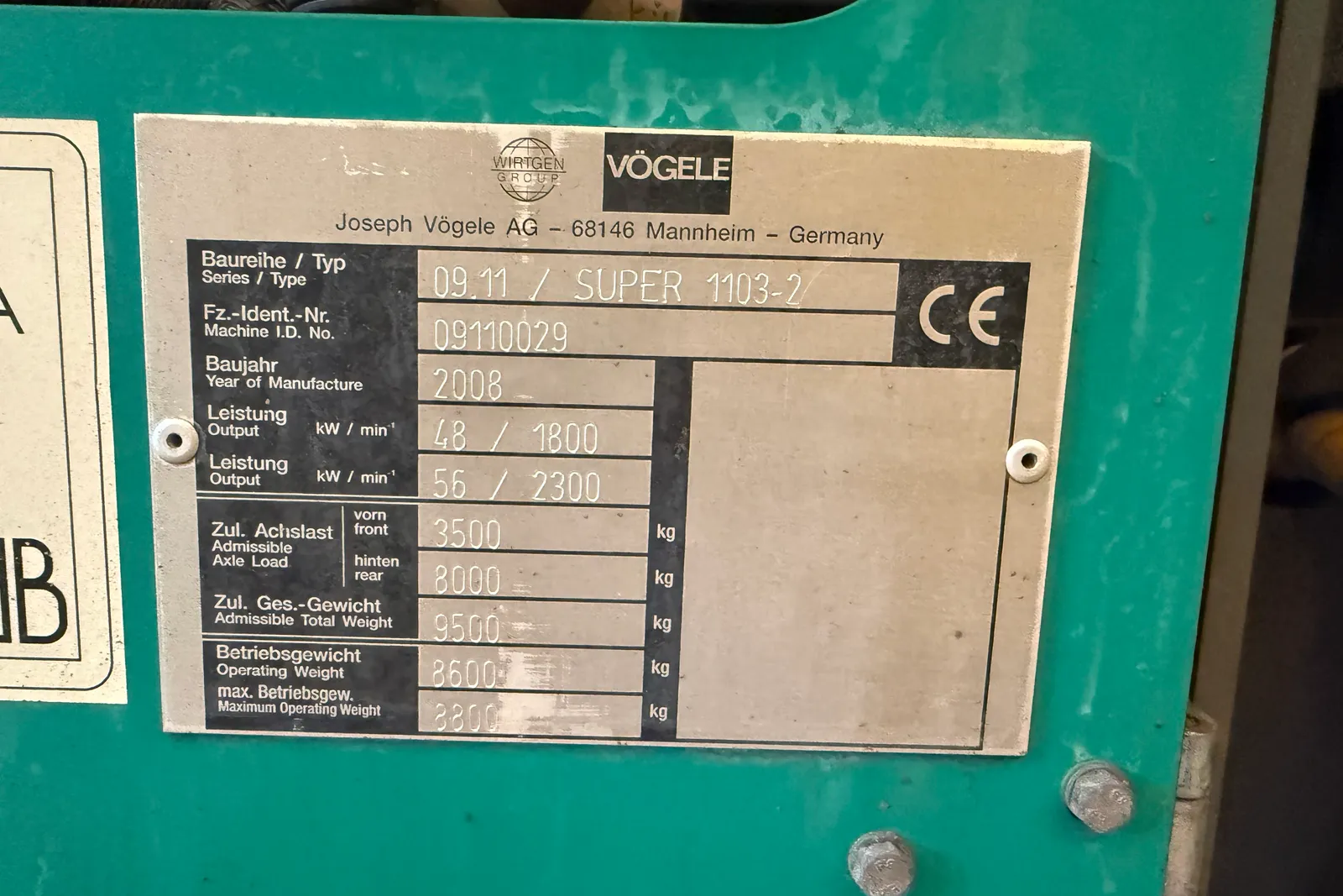 Vibrofinitrice Vogele mod. Super 1103-2