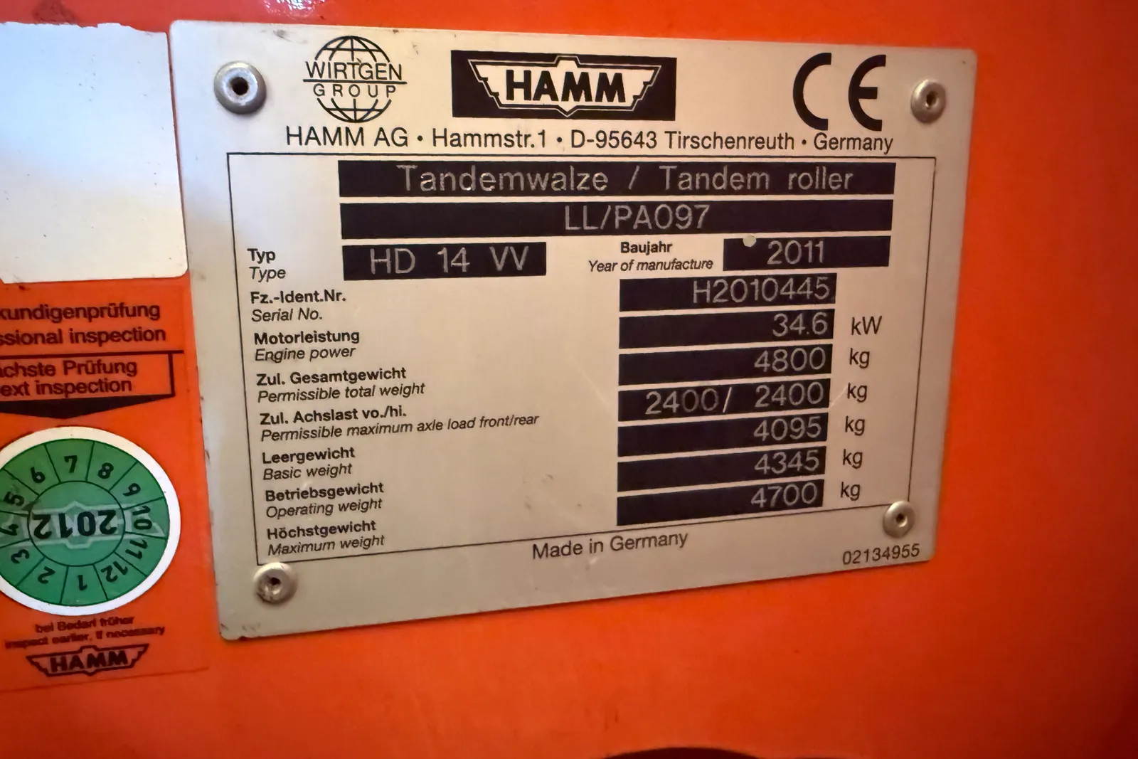 Rullo compressore a vibrazione Hamm mod. AG 201 HD 14 VV