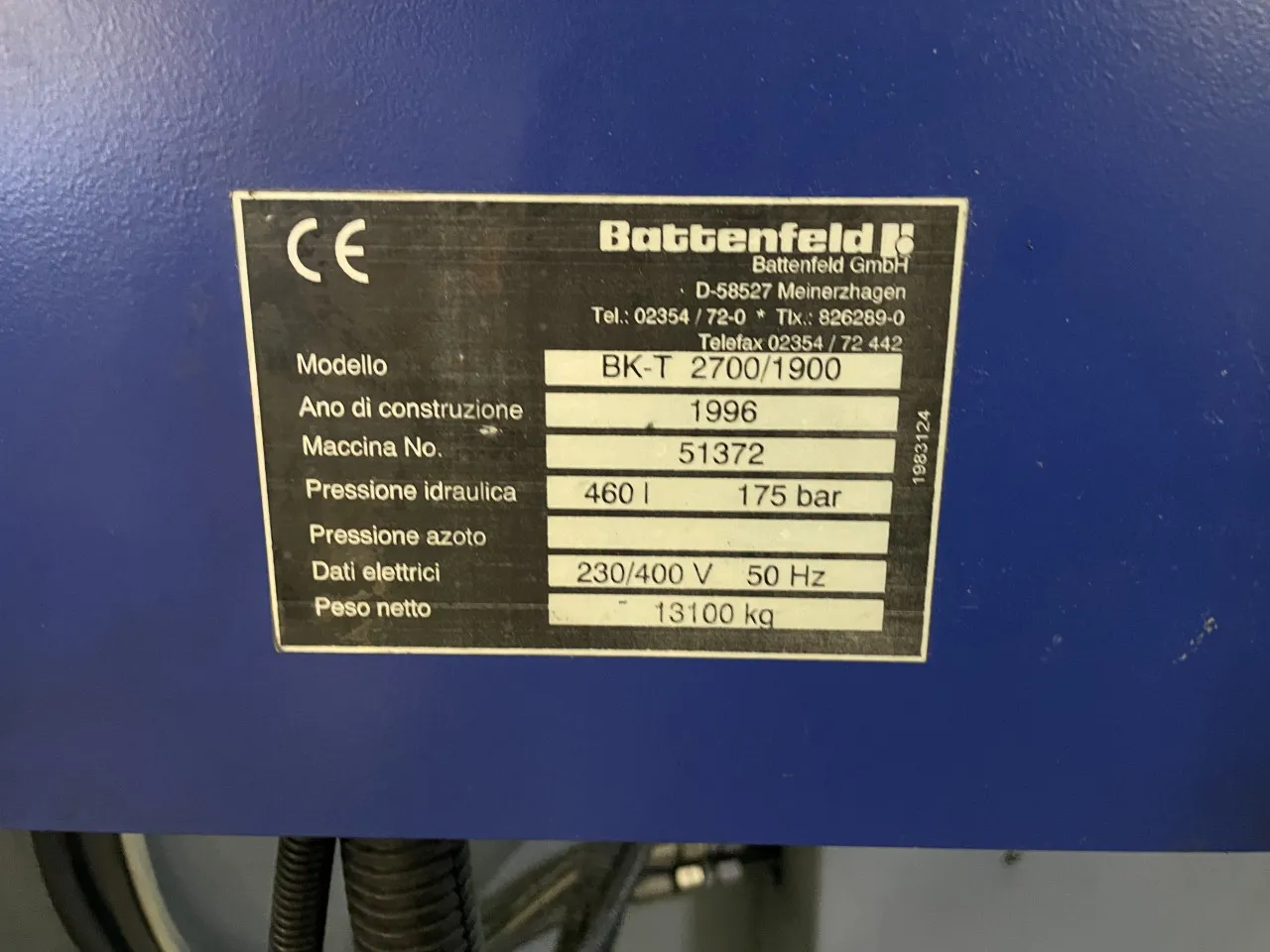 Pressa oleodinamica per stampaggio plastica Battenfeld BK – T 2700/1900