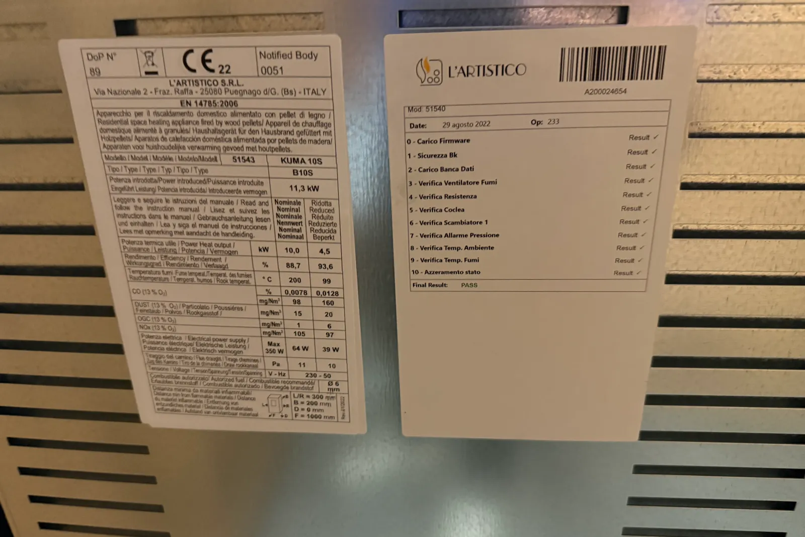 N. 5 stufe a pellet (ID 281) e n. 3 camini a pellet (ID 266 DX)